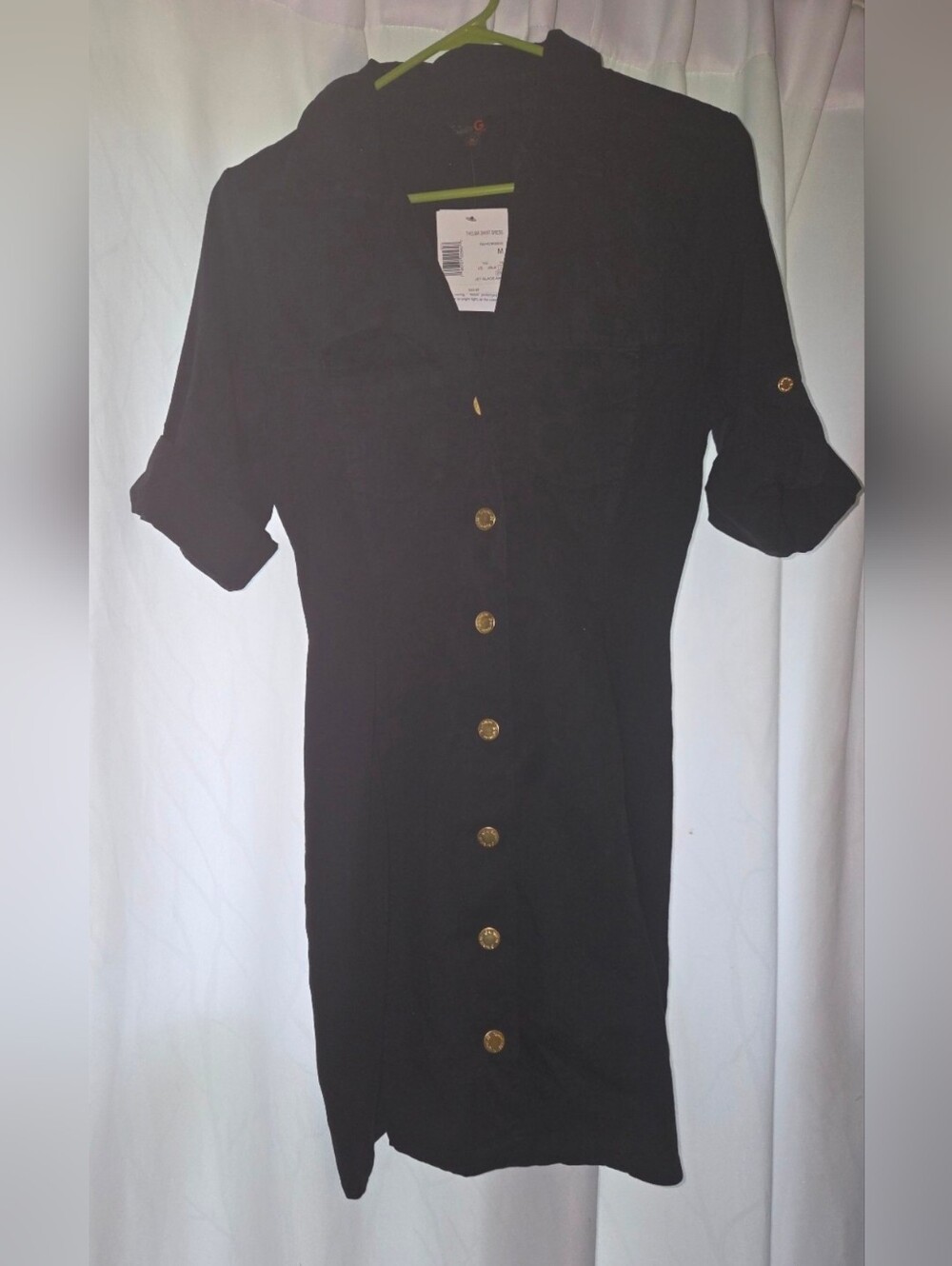 G by Guess Black Button-Front Mini Dress